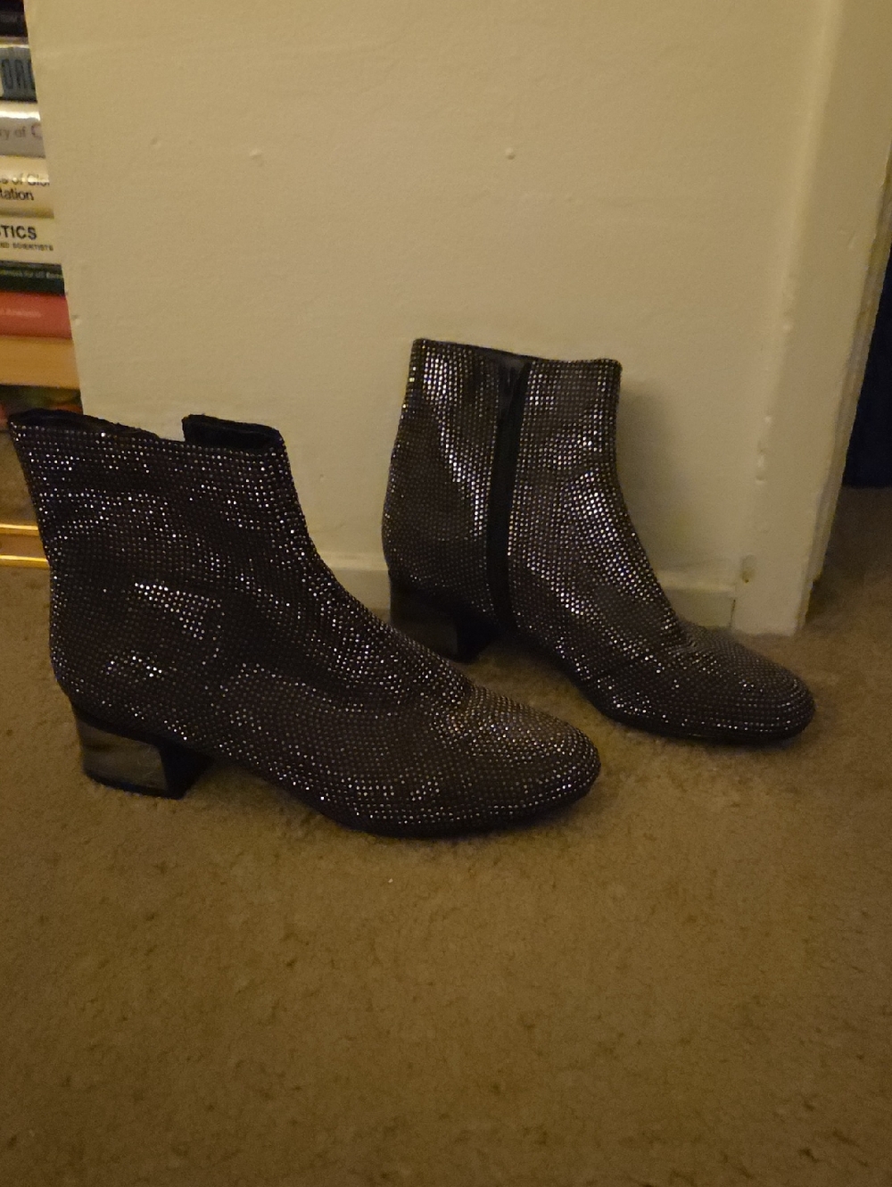 Women's Rhinestone Ankle Boots - Black